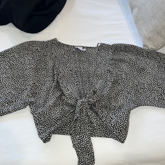 Princess Polly Tops - Black and White Cheetah Tie Front Top